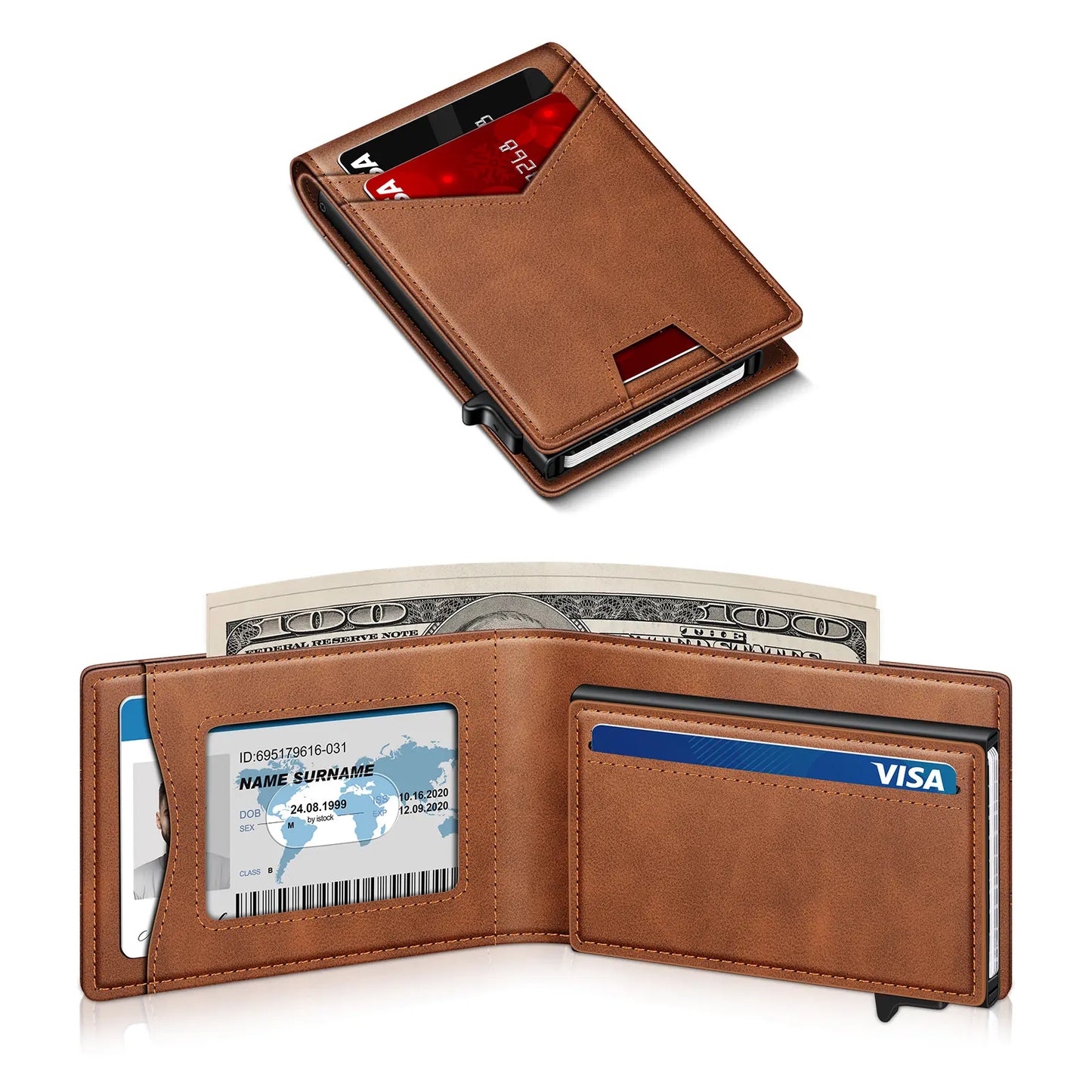 Men's Minimalist Carbon Fiber Pop-Up Wallet with RFID Blocking
