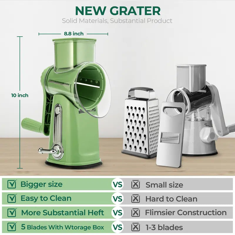 5-in-1 Rotary Vegetable Slicer & Cheese Grater – Fast, Safe, Effortless Prep