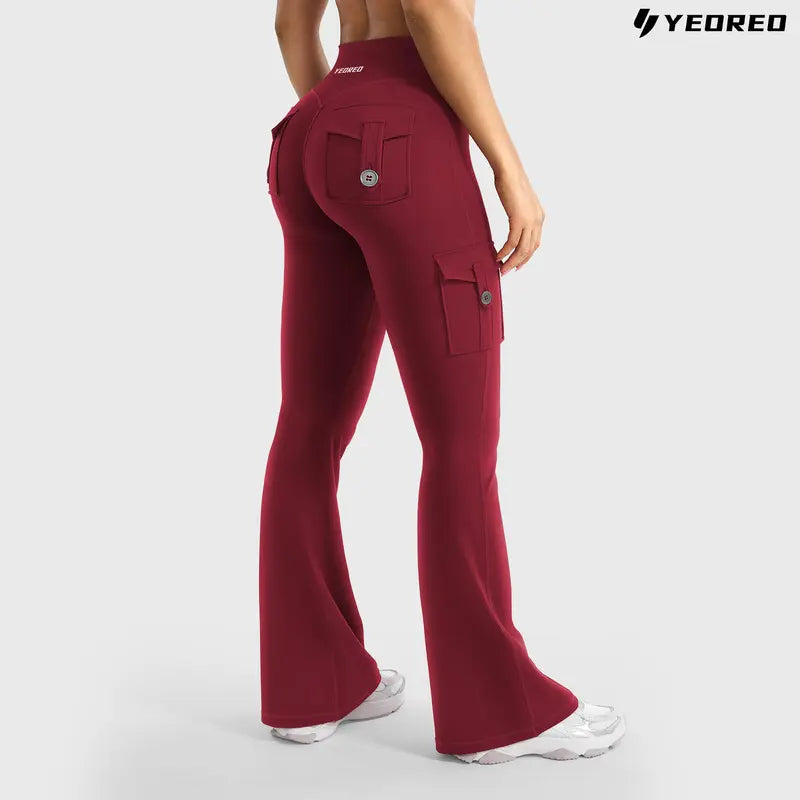 High-Waisted Flare Cargo Leggings with Hidden Scrunch & Pocket Utility