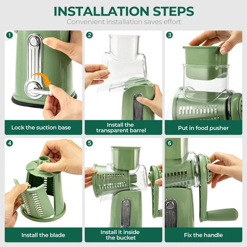 5-in-1 Rotary Vegetable Slicer & Cheese Grater – Fast, Safe, Effortless Prep