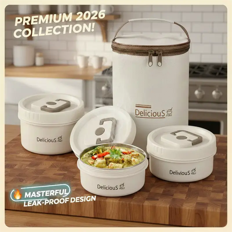 Insulated Stainless Steel Vacuum Lunch Box Set with Thermal Tote Bag