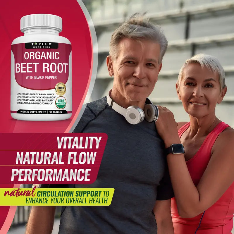 2040mg Extra Strength Organic Beet Root + Black Pepper for Peak Energy, Blood Flow & Endurance