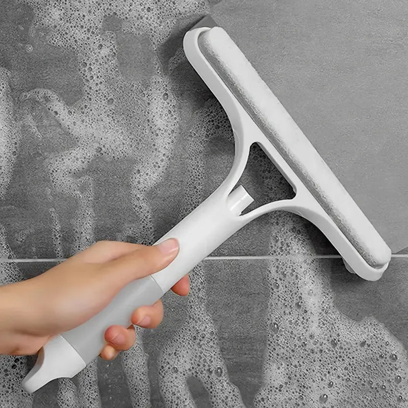 3-in-1 Window Cleaner Squeegee with Built-in Spray & Microfiber Scrubber