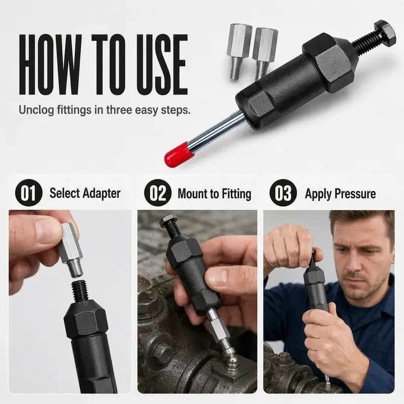 Heavy-Duty Grease Fitting Cleaner Tool - Clears Blocked Grease Joints in Seconds Without Disassembly