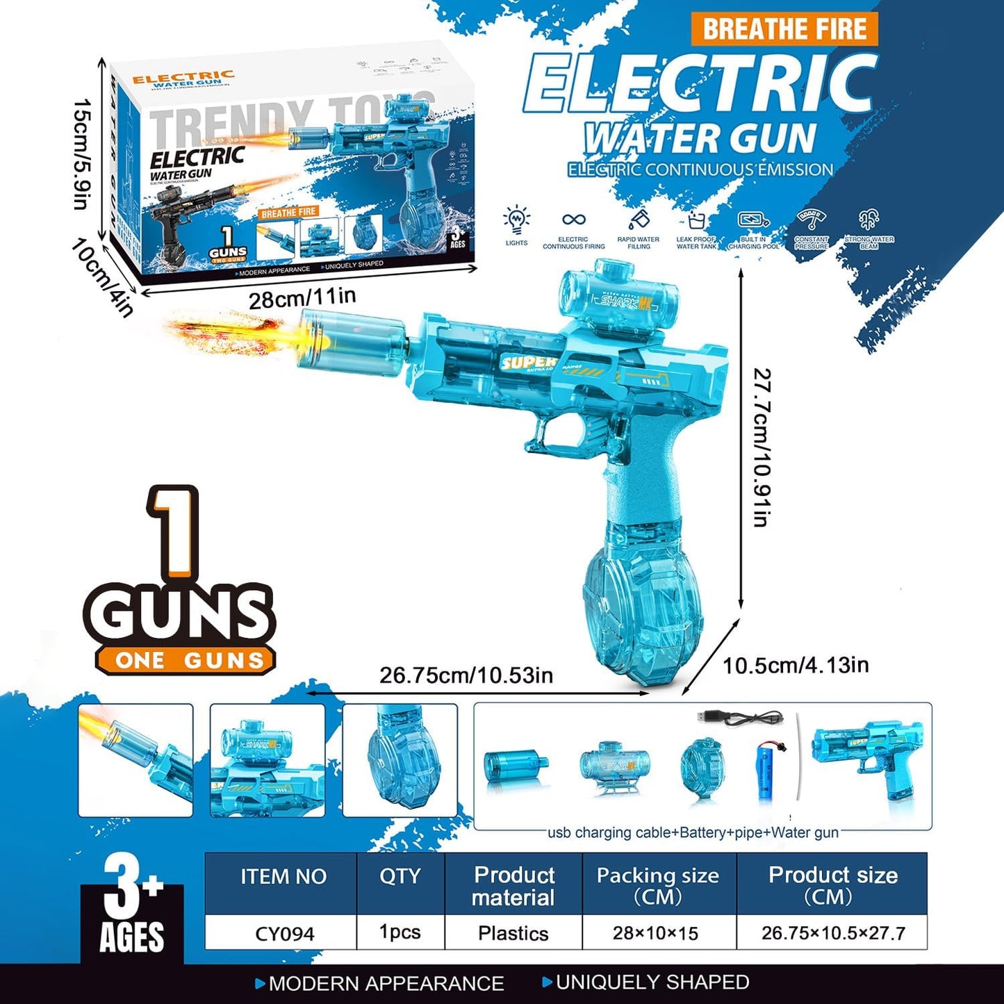 Ultimate Automatic Electric Water Blaster with Glowing Muzzle & Drum Magazine