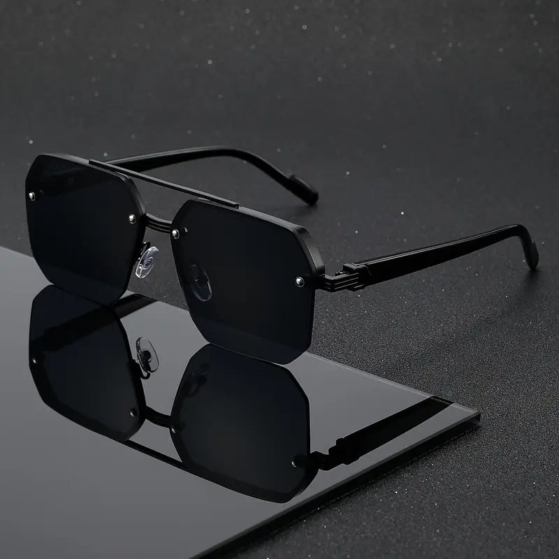 Elevate Your Aura: Rimless Geometric Double-Bridge Sunglasses