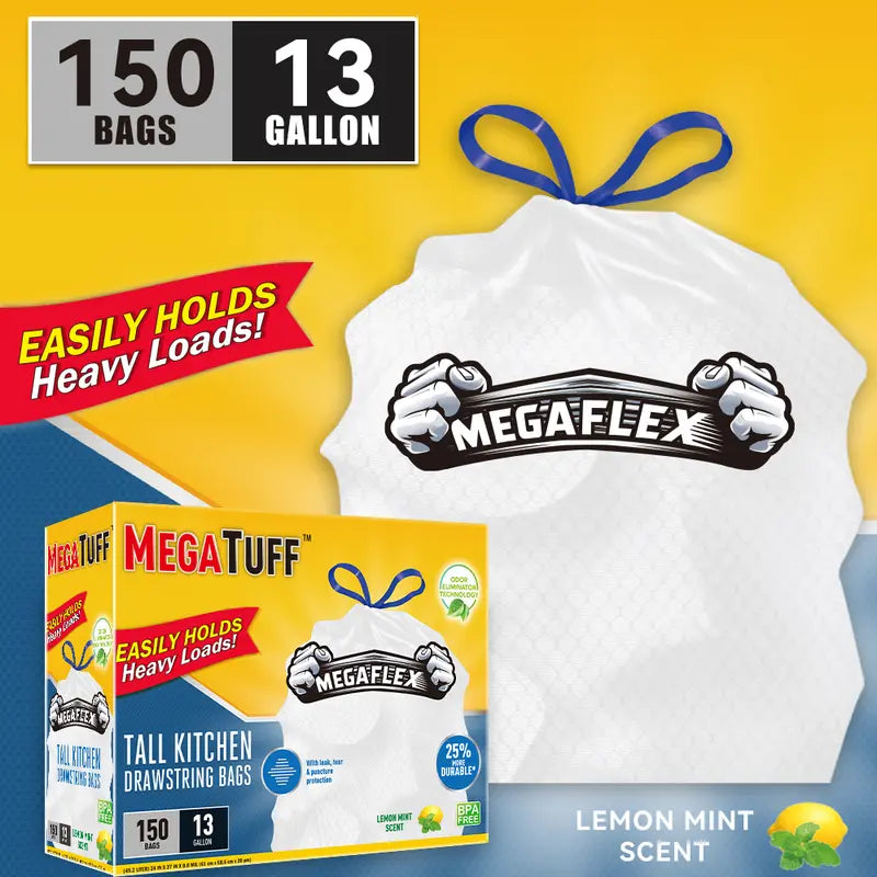 13 Gallon Drawstring Trash Bags With Lemon Mint Scent