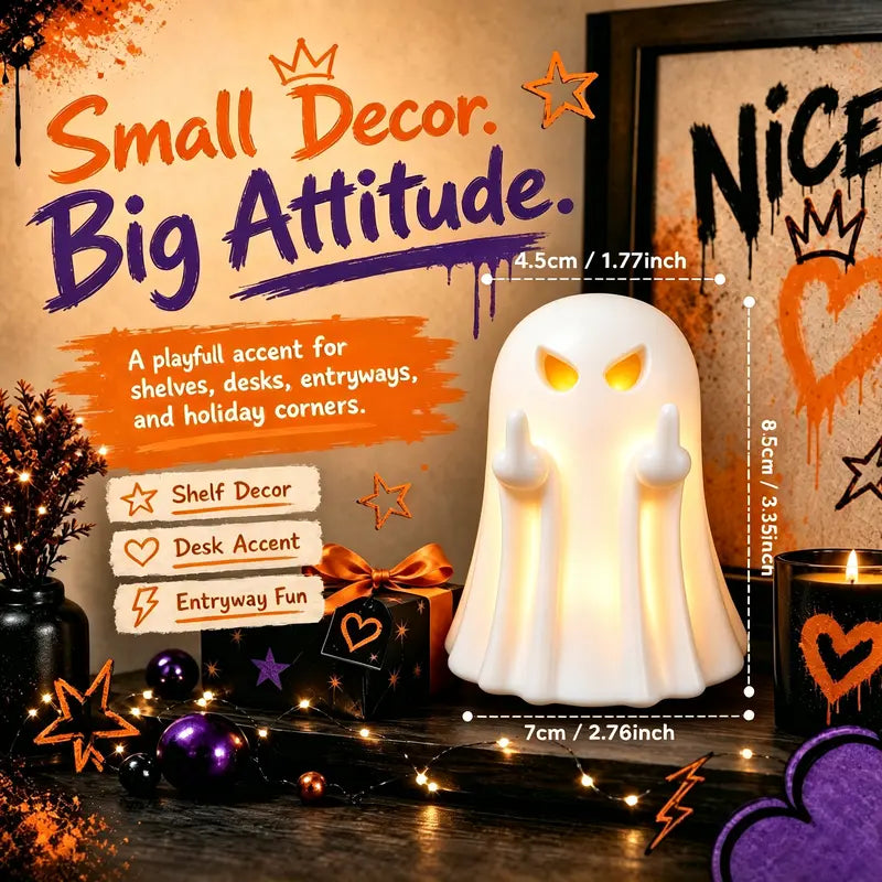 LED Spooky Middle Finger Ghost Figurine Halloween Decor Light