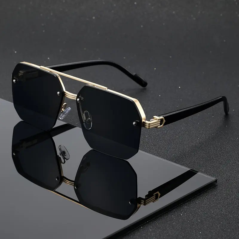 Elevate Your Aura: Rimless Geometric Double-Bridge Sunglasses