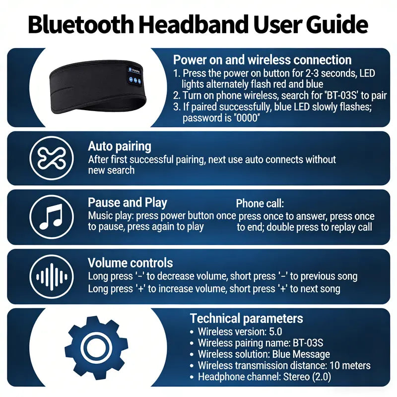 Bluetooth Sleep Headphones Breathable Headband For Side Sleepers
