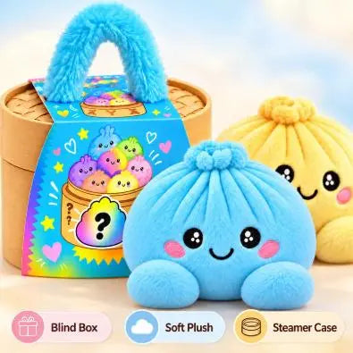 Cute Giant Rainbow Dumpling Plush Squishy With Bamboo Steamer Gift Box