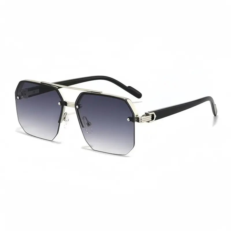Elevate Your Aura: Rimless Geometric Double-Bridge Sunglasses