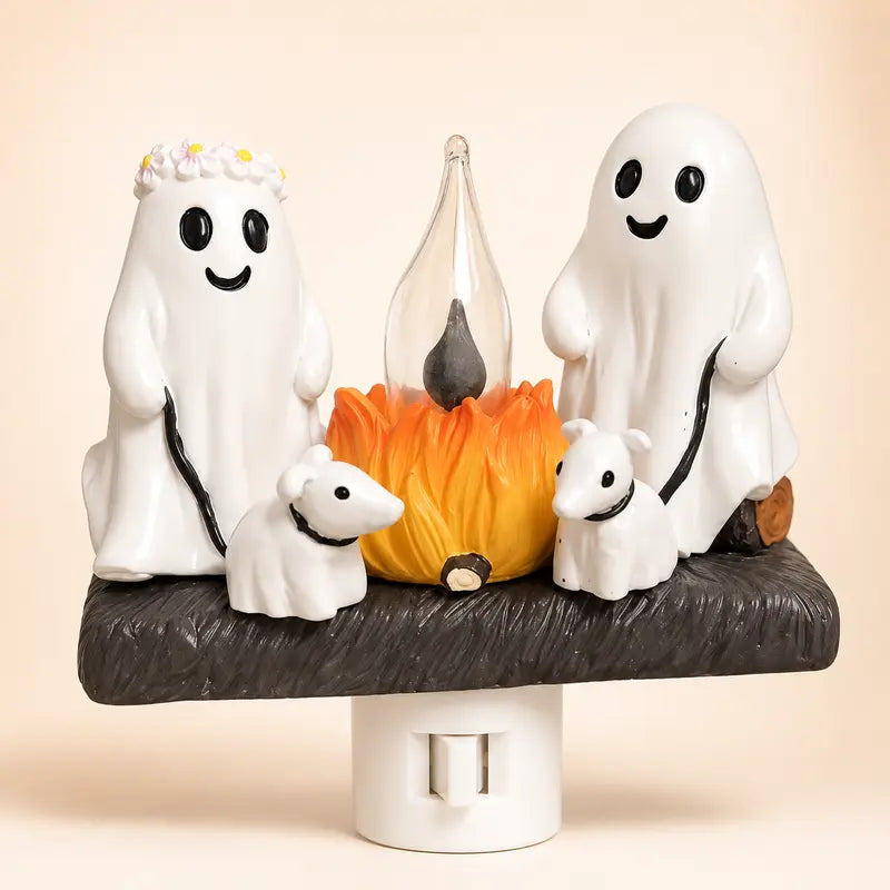 Cute Ghost Campfire Night Light with Flickering Flame