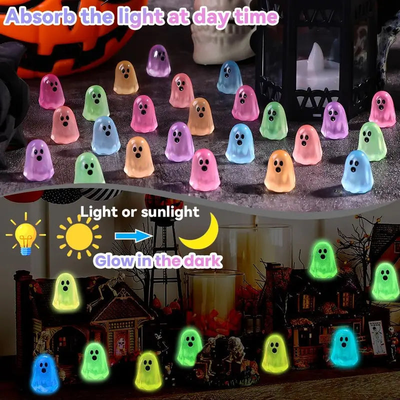 60Pcs Glow-in-the-Dark Resin Mini Ghost Figures Set