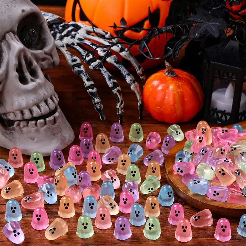 60Pcs Glow-in-the-Dark Resin Mini Ghost Figures Set