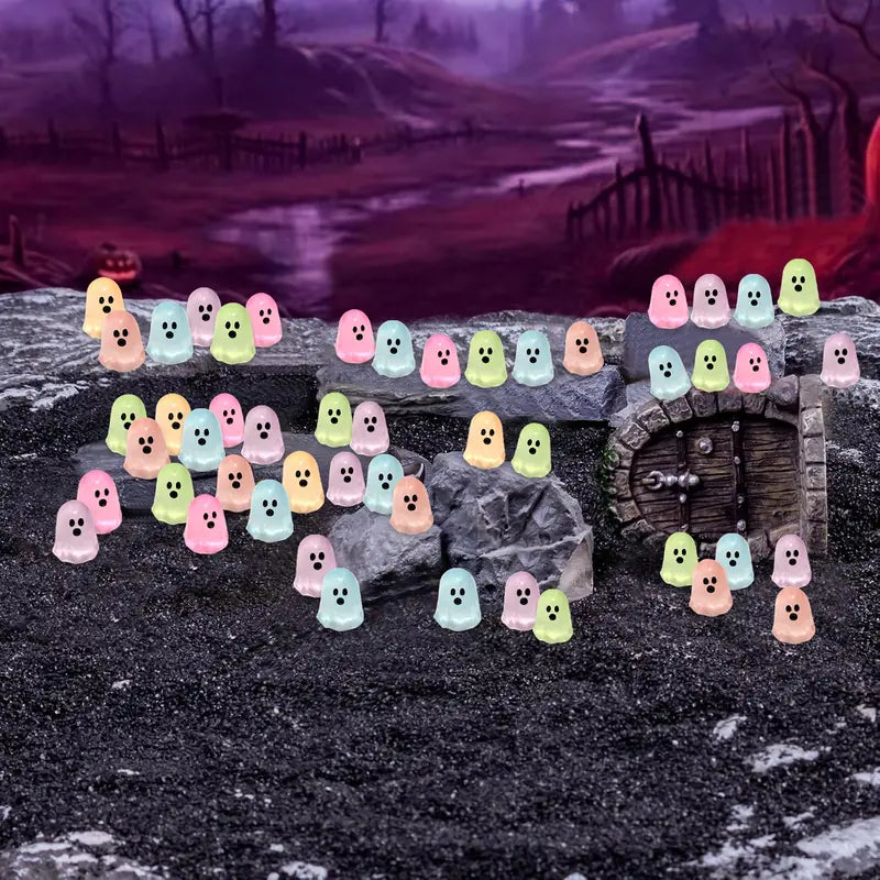 60Pcs Glow-in-the-Dark Resin Mini Ghost Figures Set