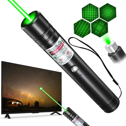 Ultra-Long-Range High-Power Green Laser Pointer with Starlight Caps