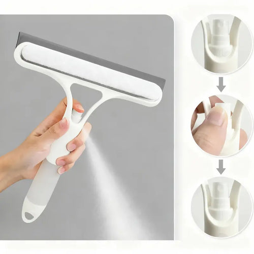3-in-1 Window Cleaner Squeegee with Built-in Spray & Microfiber Scrubber