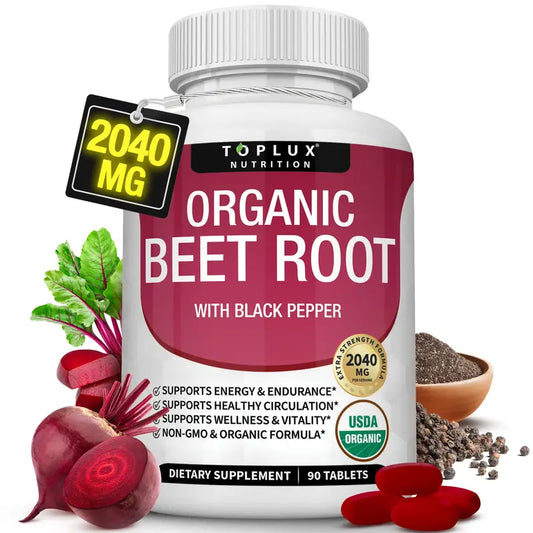 2040mg Extra Strength Organic Beet Root + Black Pepper for Peak Energy, Blood Flow & Endurance