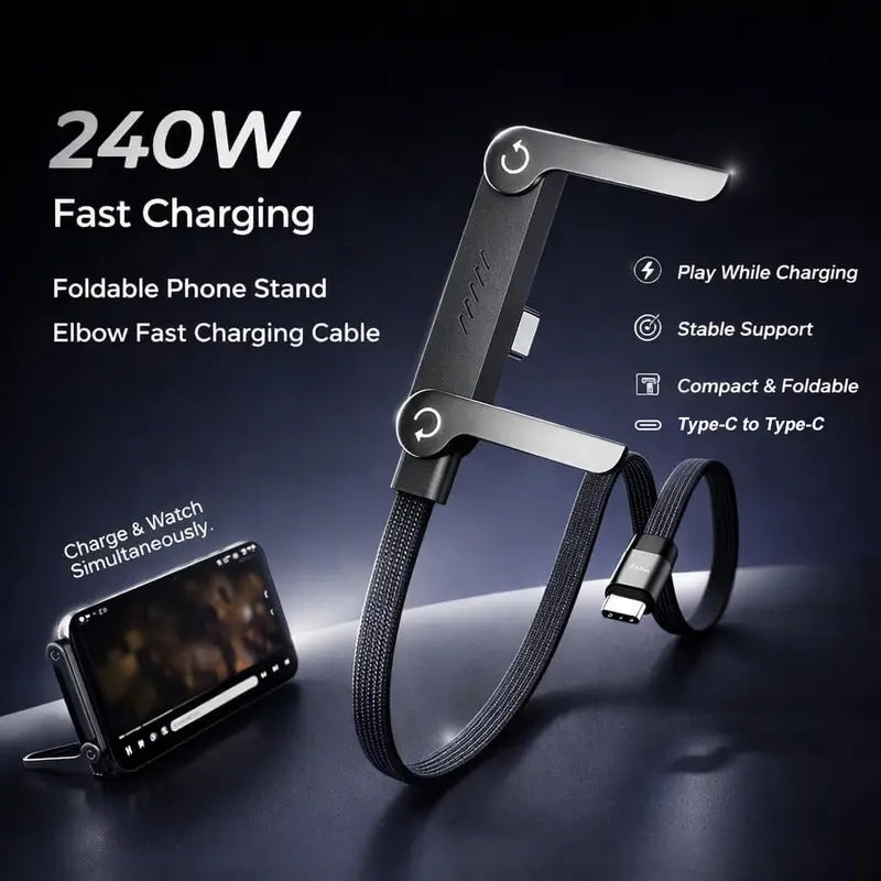 240W Fast Charging Cable with Foldable Phone Stand