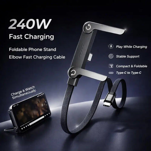 240W Fast Charging Cable with Foldable Phone Stand