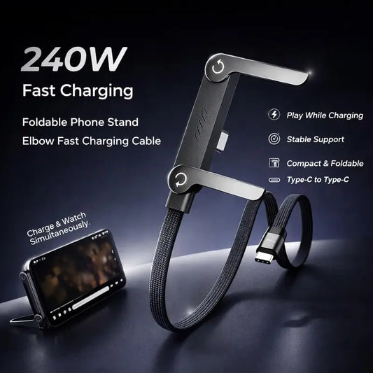 240W Fast Charging Cable with Foldable Phone Stand
