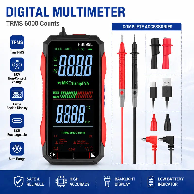 Smart Auto-Ranging Digital Multimeter – True RMS 6000 Counts