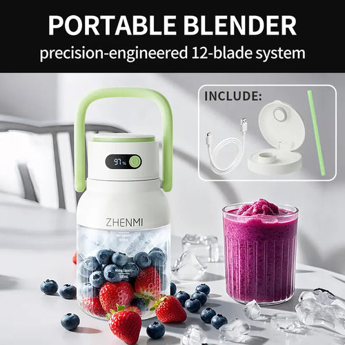 1000ml Portable Cordless Blender with 12-Blade Ice Crushing Power