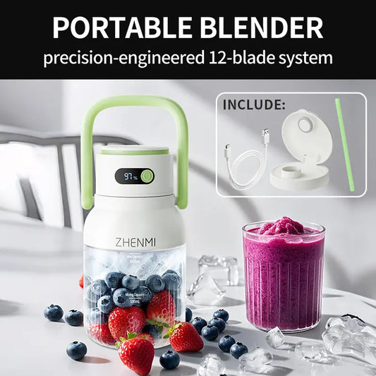 1000ml Portable Cordless Blender with 12-Blade Ice Crushing Power