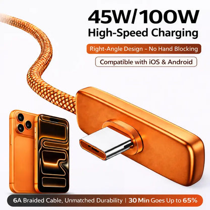 100W Right Angle USB-C Fast Charger Cable