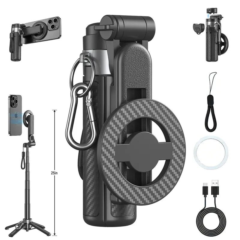 Magnetic 360° Rotatable Selfie Stick Tripod with Wireless Remote & Extendable Stand