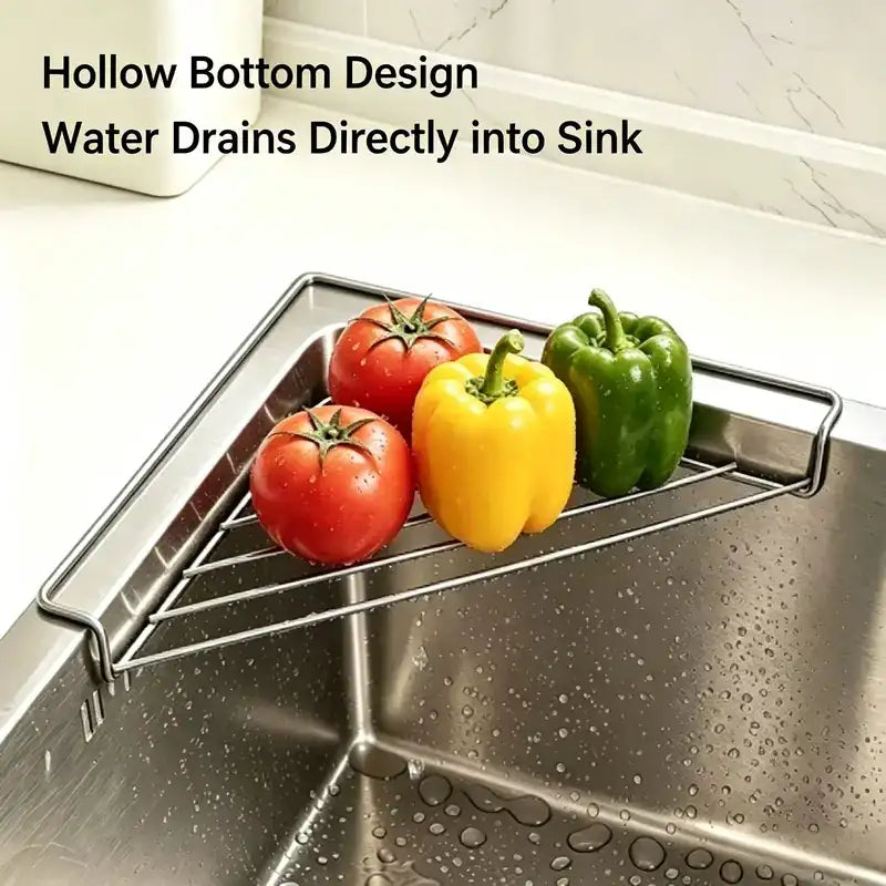Triangular Stainless Steel Corner Sink Drying Rack & Sponge Holder