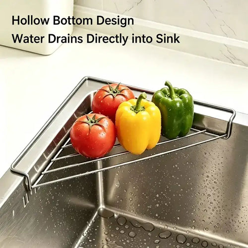 Triangular Stainless Steel Corner Sink Drying Rack & Sponge Holder