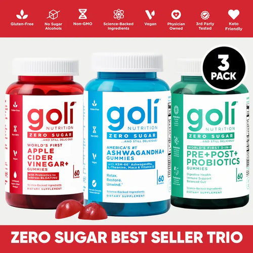 Sugar-Free Daily Wellness Trio: Pre & Probiotics, ACV, & Ashwagandha Gummies