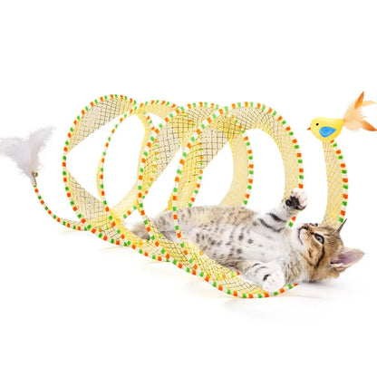 Springy Spiral Cat Tunnel with Feather & Chirping Bird Teaser