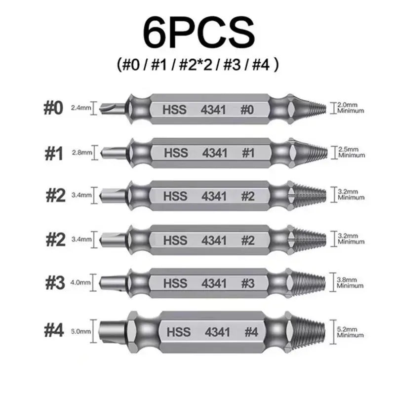 10-Sec Damaged Screw & Bolt Extractor Set – Double-Head HSS 4341 Stripped Fastener Removal Tool