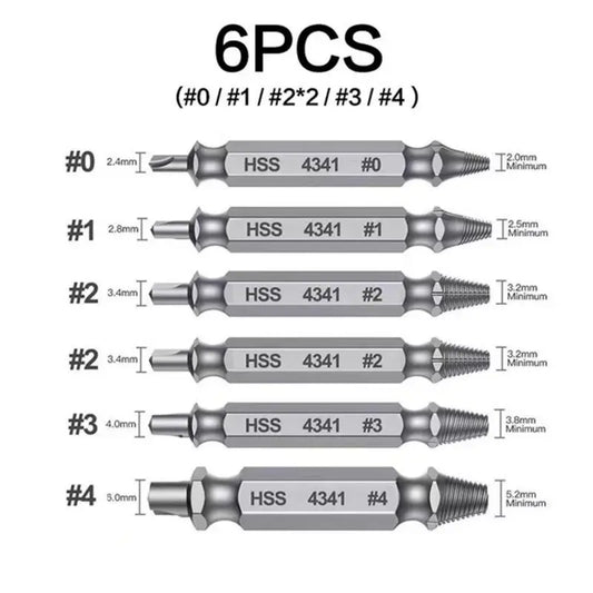 10-Sec Damaged Screw & Bolt Extractor Set – Double-Head HSS 4341 Stripped Fastener Removal Tool