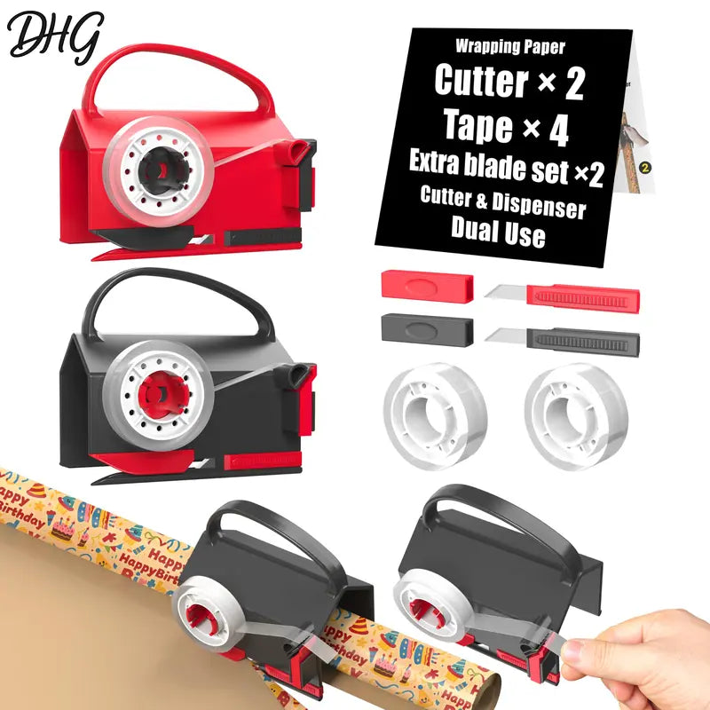 2-in-1 Precision Wrapping Paper Cutter & Built-in Tape Dispenser Kit