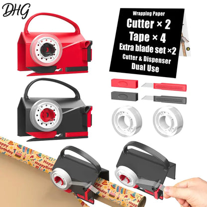 2-in-1 Precision Wrapping Paper Cutter & Built-in Tape Dispenser Kit