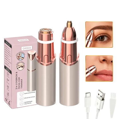 2-in-1 Precision Electric Eyebrow Trimmer & Facial Hair Remover for Smooth, Painless Hair Removal