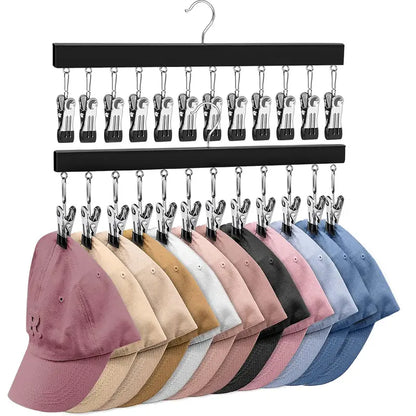 Maximize Closet Space with Premium Wooden Multi-Clip Cap & Clothing Organizer