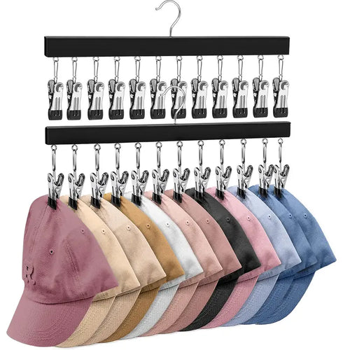Maximize Closet Space with Premium Wooden Multi-Clip Cap & Clothing Organizer