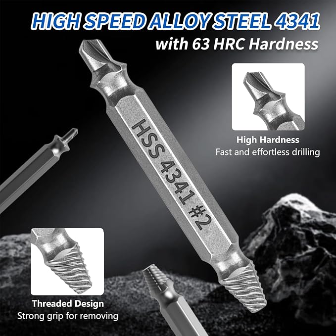 10-Sec Damaged Screw & Bolt Extractor Set – Double-Head HSS 4341 Stripped Fastener Removal Tool