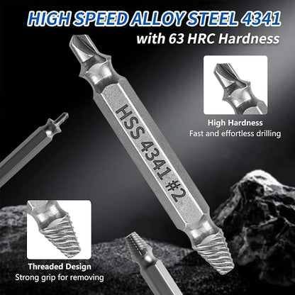 10-Sec Damaged Screw & Bolt Extractor Set – Double-Head HSS 4341 Stripped Fastener Removal Tool