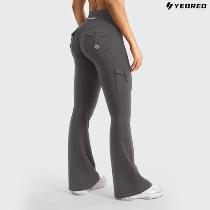 High-Waisted Flare Cargo Leggings with Hidden Scrunch & Pocket Utility