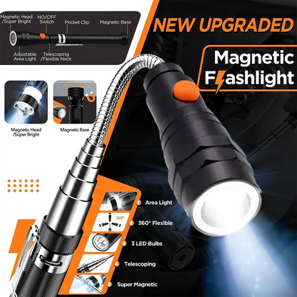 Telescopic Magnetic LED Pickup Flashlight with 360° Flexible Head