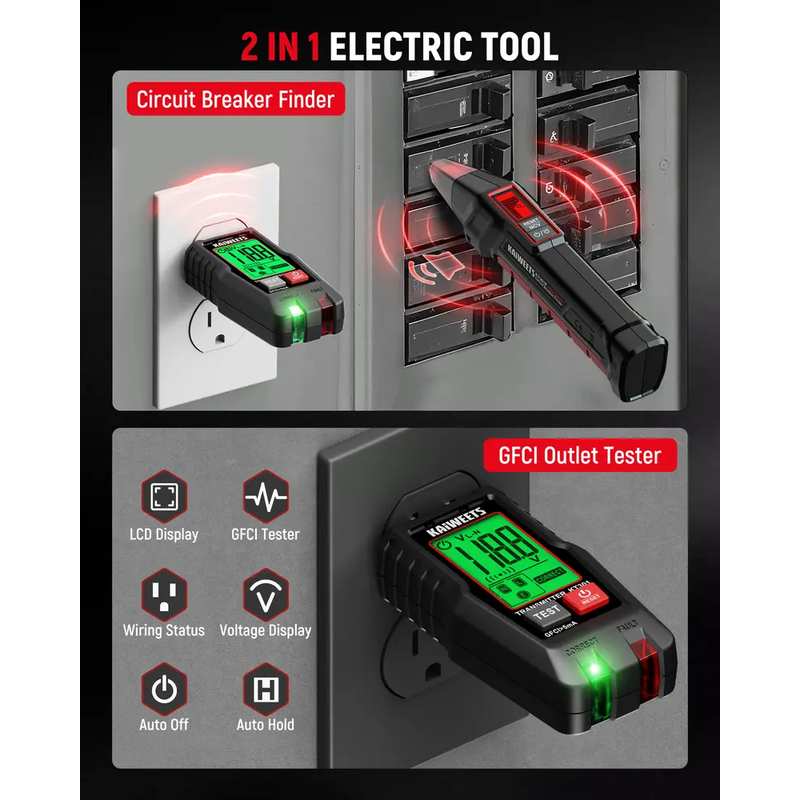 Digital Circuit Breaker Finder & GFCI Socket Tester with Backlit LCD
