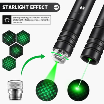 Ultra-Long-Range High-Power Green Laser Pointer with Starlight Caps
