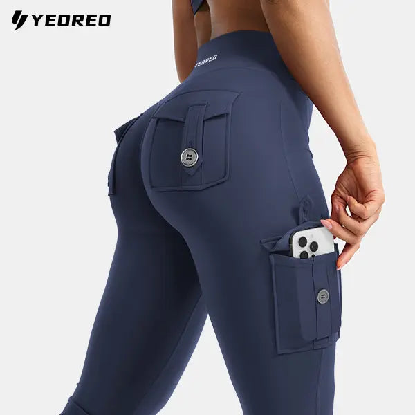 High-Waisted Flare Cargo Leggings with Hidden Scrunch & Pocket Utility