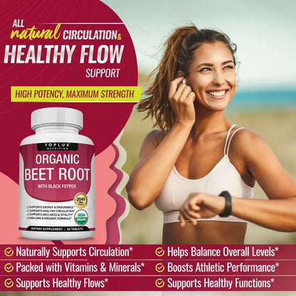 2040mg Extra Strength Organic Beet Root + Black Pepper for Peak Energy, Blood Flow & Endurance